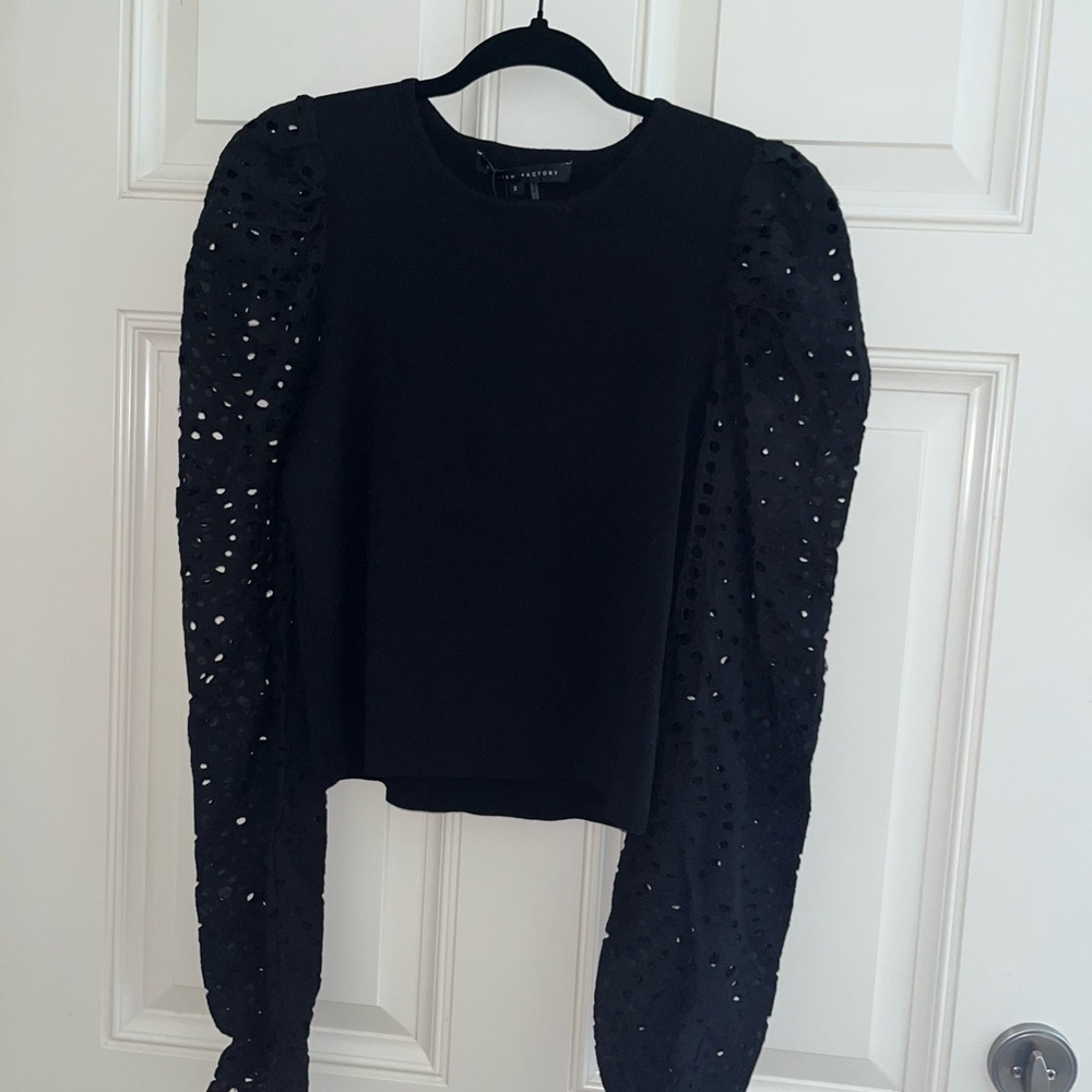English Factory Black Eyelet Sleeve Blouse